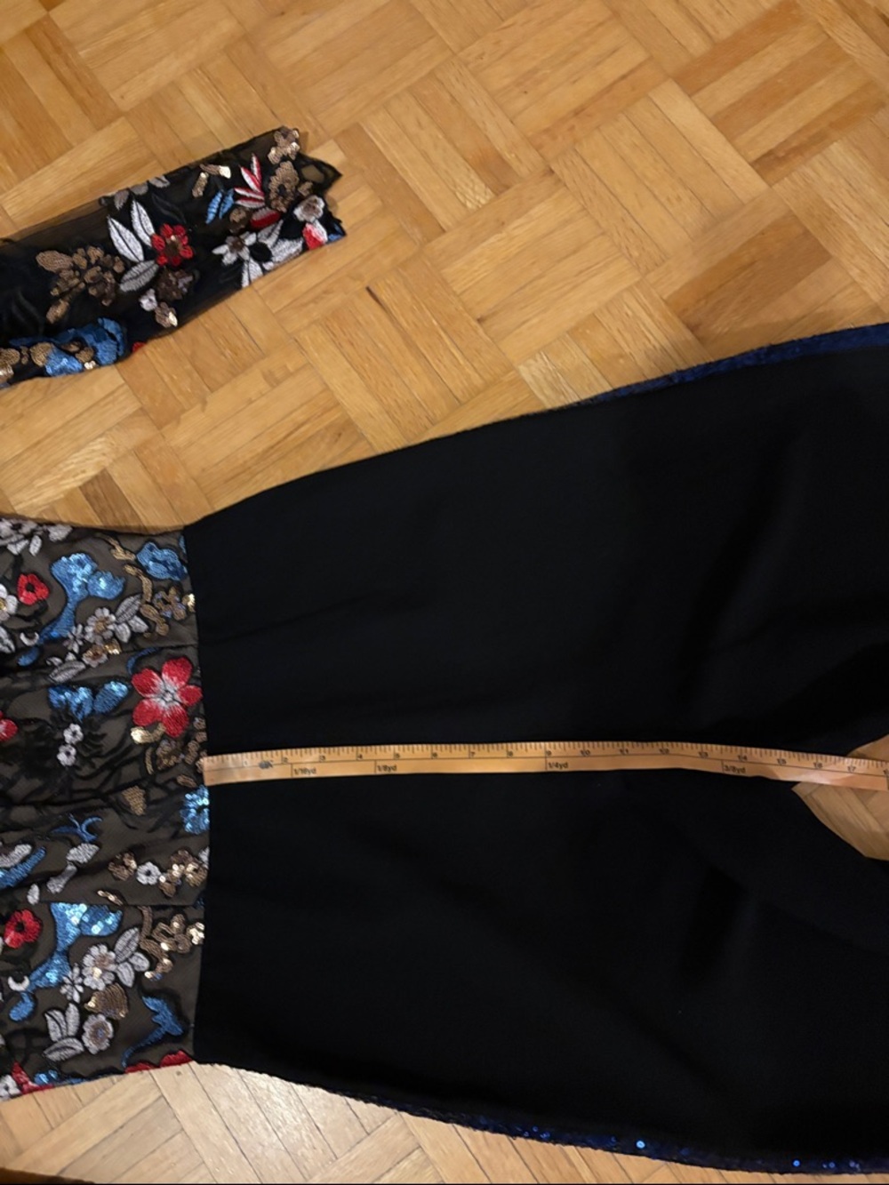 Bronx & Banco Black Wide-Leg Jumpsuit with Floral Bodice and Blue Trim. NWOT - Picture 6 of 16